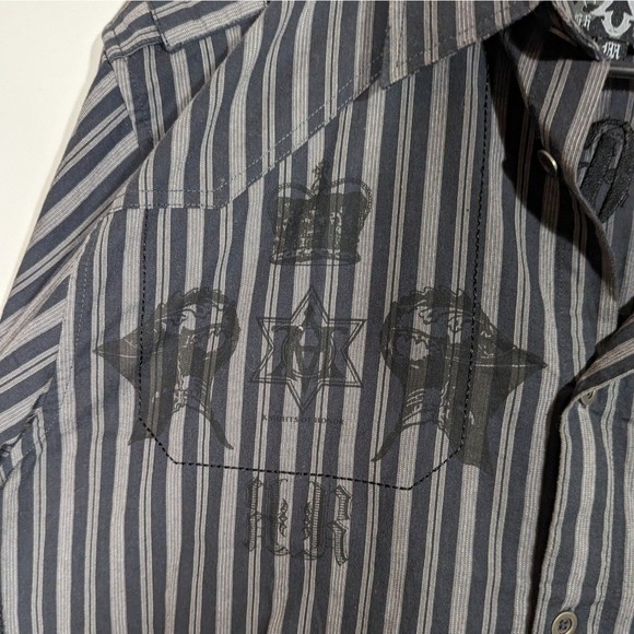 Roar Black Striped Long Sleeve Embroidered Button Down Nika Shirt Men Size M - Picture 5 of 9